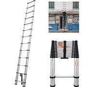 Escalera Telescópica de Aluminio 3.8 m, 12 Peldaños, Plegable, Extensible, Fácil de Transportar, para Constructores de Bricolaje, Interiores y Exteriores