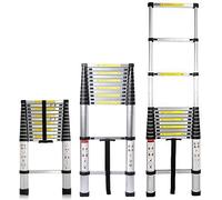 Escalera telescópica de Aluminio 3.8 m, 13 Peldaños, Plegable, Extensible, Fácil de Transportar, para Constructores de Bricolaje, Interiores y Exteriores