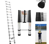Escalera Telescópica de Aluminio 4.4 m, 14 Peldaños, Plegable, Extensible, Fácil de Transportar, para Constructores de Bricolaje, Interiores y Exteriores