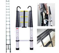 Escalera telescópica de Aluminio, 6,2 m, Plegable, Extensible con 2 Ganchos, Antideslizante, Multiusos, Capacidad de Carga de 150 kg, EN131, Color Plateado