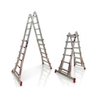 Escalera Telescópica de Aluminio Articulada 4x6 Peldaños | BTF Escalera Extensible Plegable Multiposición hasta 5,0m, Tijera 2,5m, Carga 150kg, Norma EN131