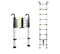 Escalera telescópica de aluminio, capacidad de 150 kg, ajustable, plegable, con ganchos extraíbles, diseño antideslizante para uso en exteriores, ideal para caravanas y proyectos domésticos