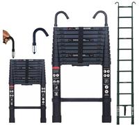 Escalera telescópica de aluminio de 10.5 pies con 2 ganchos desmontables, escalera de extensión de 3.2 m, escalera negra multiusos, totalmente extendida de 126 pulgadas, capacidad de 330 libras