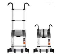 Escalera telescópica de aluminio de 2 m, 4 m, 5 m, plegable y extensible con barra estabilizadora y ruedas, capacidad de 330 libras, ligera y portátil para uso en caravanas al aire libre