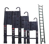 Escalera telescópica de aluminio de 3,2 m con 2 ganchos, antideslizante, con 11 peldaños, para exteriores e interiores, 150 kg, color negro