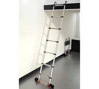 Escalera telescópica de aluminio de 5,5 m, 5,1 m, 4,7 m, 3,9 m, 3,5 m, 2,7 m, resistente, capacidad de 200 kg, con ganchos y barra estabilizadora, escalera de extensión ajustable multiposición