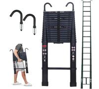 Escalera telescópica de aluminio de 6,2 M/20,34 FT con 2 ganchos extraíbles, escalera antideslizante, capacidad de carga de 150 kg, color negro