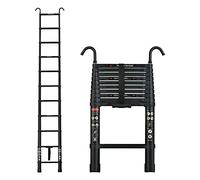 Escalera Telescópica de Aluminio, Escaleras Plegable 10,5FT/3,2 M con 2 Ganchos Desmontables, Escalera de Extensión Multiusos Capacidad Máxima de 330lbs para Trabajo Doméstico o Aire Libre, Negro