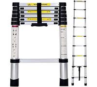 T-LoVendo Escalera de Pie Plegable Telescópica de Aluminio.Es Ligera, Portátil y Extensible. Ideal Garaje o Coche. 3,2 Metros