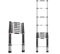 Escalera telescópica de aluminio, plegable, multiusos, con mecanismo de bloqueo de resorte