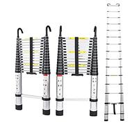 Escalera telescópica de aluminio portátil multiusos de 6 m, 5 m, 2 m, 1 m, con 2 ganchos de seguridad extraíbles, capacidad de 150 kg, ideal para loft y uso doméstico