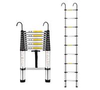 Escalera telescópica de extensión resistente, escalera plegable de aluminio portátil con patas antideslizantes y gancho, capacidad de 330 libras, ideal para el hogar, loft, RV, 1,4 m de altura