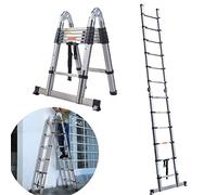 Escalera telescópica, extensible, capacidad máxima de 150 kg, portátil, escalera multifunción con estructura en A, escalera para el desván, 1,9 m + 1,9 m escalera para el desván para el hogar, oficina