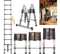Escalera telescópica Extensible con estabilizador Antideslizante, 3,8 m (1,9 m+1,9 m), Escalera de pie Plegable de Acero Inoxidable, Escalera de extracción Multiusos