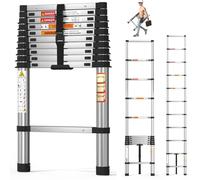 Escalera telescópica extensible de 3,2 m de grosor, escalera telescópica de acero inoxidable, escalera telescópica de 10.5 pies, capacidad de 330 libras, más fuerte que la escalera de aluminio