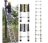 Escalera telescópica extensible de 3,2 m - Resistente escalera de extensión de acero inoxidable, multiusos con 11 peldaños, capacidad de carga de 150 kg/330 lb EN131