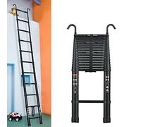 Escalera telescópica extensible de 6,2 m con 2 ganchos, robusta de aluminio, escalera multiusos con 15 peldaños, capacidad de carga de 150 kg, EN131, color negro