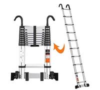 Escalera telescópica extensible de aluminio de 2 m, 4 m, 5 m, con ruedas estabilizadoras, funda de goma antideslizante y ganchos para interiores y exteriores, para trabajos de techo, resistente