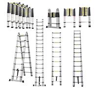Escalera telescópica Extensible de Stainless Steel, Escalera telescópica, Extensible, Escalera Plegable Loft Ladder,certificada EN131, Resistencia a 150 kg, 3,8 m (1,9 m + 1,9 m)