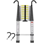 Escalera telescópica ligera de aluminio de 6,2 m con 2 ganchos desmontables y pies antideslizantes, escalera de extensión de 20.34 pies, capacidad de 330 libras