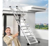 Escalera telescópica para loft con ils, escalera de acceso plegable resistente para ático, salida de tragaluz, diseño de aluminio que ahorra espacio para un fácil almacenamiento