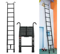 Escalera telescópica Plegable Aluminio de 3.2 m con 2 Ganchos, Portátil Escalera multifunción, Escalera de Transporte, Escalera Extensible, 11 Niveles, Capacidad de Carga 150 kg/330lbs (Negro)