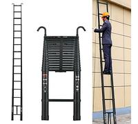 Escalera telescópica Plegable Aluminio de 6.2 m con 2 Ganchos, Portátil Escalera, Escalera de Transporte Multifunción, Escalera Extensible, 15 Niveles, Capacidad de Carga 150 kg/330lbs (Negro)