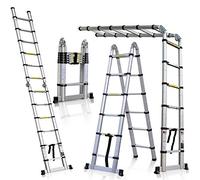 Escalera telescópica Plegable de 5 m, 2 en 1, Escalera Plegable, con certificación EN131, Carga máxima: 150 kg (2,5 m + 2,5 m), Color Plateado