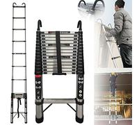 Escalera telescópica plegable de 5m, escalera extensible con 2 ganchos, escalera de acero antideslizante, escalera multiusos extensible, 101cm hasta 5m, escalera telescópica extensible, 150kg de carga