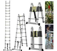 Escalera telescópica plegable de acero inoxidable de 2,5 m + 2,5 m, con marco en A, escalera portátil multiusos, capacidad de carga de 150 kg