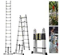 Escalera telescópica plegable de aluminio, 2,5 m+2,5 m, escalera extensible portátil, escalera de pie, escalera de loft, escalera multiusos, 150 kg de capacidad de carga, EN131