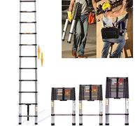 Escalera telescópica Plegable, Escalera Extensible, Escalera Plegable Antideslizante, Escalera Extensible Multiusos, 11 peldaños, Escalera de 79 cm hasta 3,20 m, 150 kg de Capacidad de Carga (3,2 m)