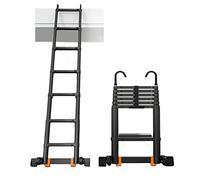 Escalera telescópica portátil de 4 m 2 m con barra estabilizadora, ruedas y ganchos extraíbles, ideal para proyectos domésticos y exteriores, capacidad de carga de 150 kg, diseño de ahorro de espacio