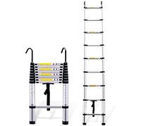 Escalera telescópica portátil de aluminio con gancho extraíble, ligera, expandible, multiusos, para el hogar, ático, caravana, interior y exterior, capacidad de 330 libras