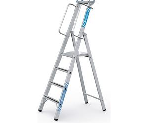 Escalera tipo tijera de aluminio con plataforma grande ZARGES, con pasamanos a ambos lados, para montar uno mismo