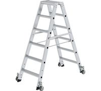 Escalera tipo tijera de peldaños planos, ascenso por ambos lados MUNK, modelo móvil