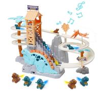 Escalera Tobogan Pista Juguete, Cars Race Track Toys, Montaña Rusa Juguete con 5 Dinosaurios, Música, Preescolar educativo y juguete interactivo para 3 4 5 6 Niños Niñas