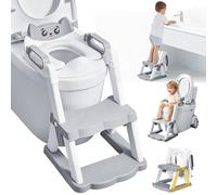 Escalera WC para Niños, Altura Ajustable de 37-43,5 cm, Adaptador WC Niños con Escalera, Incluye Almohadilla de PVC y Protector Contra Salpicaduras, Compatible con iInodoros de Tipo V, O y U