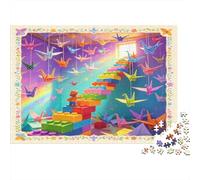 Escaleras de Grullas de Origami Coloridas Puzzle de 1000 Piezas Papel Puzzle para Adultos Arte Relajación Decoración Regalo 38x26cm/1000pcs