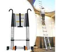 escaleras de Tijera， Escalera telescópica de Aluminio Plegable 3,8 m, 6,2, 4,5, y 7 con Ganchos Patas for Techo(8.1m/26ft)