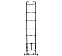 escaleras de Tijera， Escalera telescópica Multiusos de Aluminio con Gancho Desmontable, Barra estabilizadora y Ruedas(Silver,4.7m/15ft)