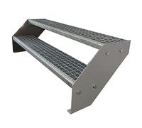 Escaleras de zanca de acero 2 Escalones Totalmente galvanizada y Plata con recubrimiento de polvo - Medidas (L x A x A) 44cm x 140cm x 38cm Resistente a la intemperie y la corrosión