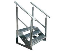 Escaleras de zanca de acero 3 Escalones Independiente Totalmente galvanizada con barandilla a ambos lados - Medidas (L x A x A) 63cm x 80cm x 57cm Resistente a la intemperie y la corrosión