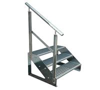 Escaleras de zanca de acero 3 Escalones Independiente Totalmente galvanizada con barandilla a la izquierda - Medidas (L x A x A) 63cm x 80cm x 57cm Resistente a la intemperie y la corrosión