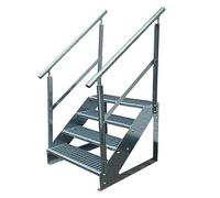 Escaleras de zanca de acero 4 Escalones Independiente Totalmente galvanizada con barandilla a ambos lados - Medidas (L x A x A) 82cm x 80cm x 76cm Resistente a la intemperie y la corrosión