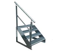 Escaleras de zanca de acero 4 Escalones Independiente Totalmente galvanizada con barandilla a la izquierda - Medidas (L x A x A) 82cm x 60cm x 76cm Resistente a la intemperie y la corrosión