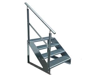 Escaleras de zanca de acero 4 Escalones Independiente Totalmente galvanizada con barandilla a la izquierda - Medidas (L x A x A) 82cm x 100cm x 76cm Resistente a la intemperie y la corrosión