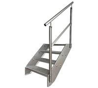 Escaleras de zanca de acero 4 Escalones Totalmente galvanizada con barandilla derecha - Medidas (L x A x A) 82cm x 100cm x 76cm Resistente a la intemperie y la corrosión