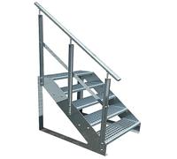 Escaleras de zanca de acero 5 Escalones Independiente Totalmente galvanizada con barandilla a la izquierda - Medidas (L x A x A) 101cm x 100cm x 95cm Resistente a la intemperie y la corrosión