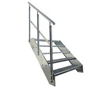 Escaleras de zanca de acero 5 Escalones Totalmente galvanizada con barandilla a la izquierda - Medidas (L x A x A) 101cm x 100cm x 95cm Resistente a la intemperie y la corrosión